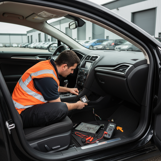 A fully qualified engineer completing the installation of a trak security device